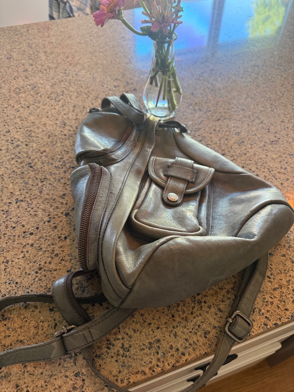 We the Free convertible backpack to cross body gray leather.